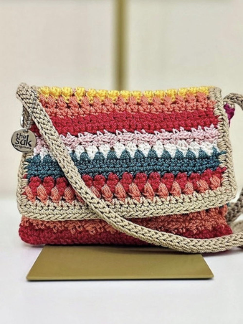 The Sak Multicolor Crochet Crossbody Bag Striped Boho Like New